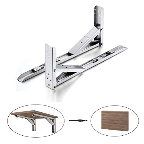 Folding Shelf Brackets, Heavy Duty Stainless Steel Wall Mounted Table Folding Shelf Brackets, DIY for Table Work Bench, Pack of 2 (12)