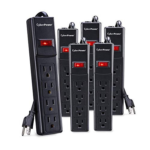 CyberPower CSB404MP6 Essential Surge Protector, 450J/125V, 4 Outlets, 4ft Power Cord, Black, 6 Pack