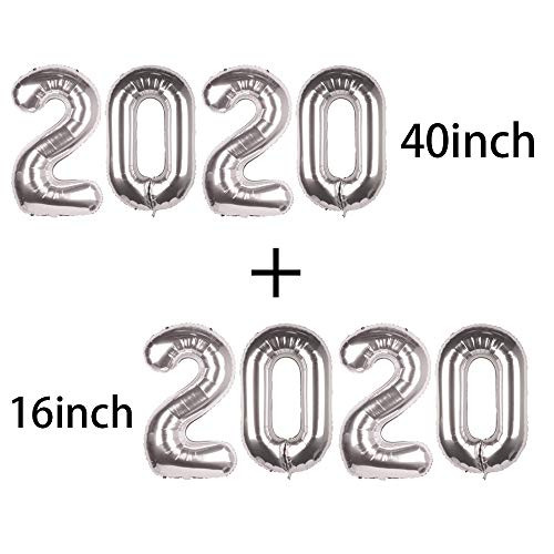 Tim&Lin 40 inch and 16inch Silver 2020 Number Jumbo Foil Mylar Helium Balloons - Party Decoration Supplies Balloons - Great for Wedding, Birthday, Graduation, or Any Anniversary Parties Events