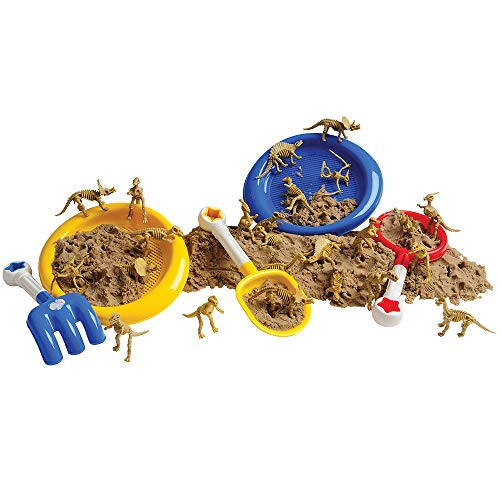 Constructive Playthings 29 pc. Digging for Dinos Sand Play Set with 24 Plastic Dino Skeletons, Two 7" Sifters and Three Piece Tool Set for Ages 3 Years and Up; Sand Not Included