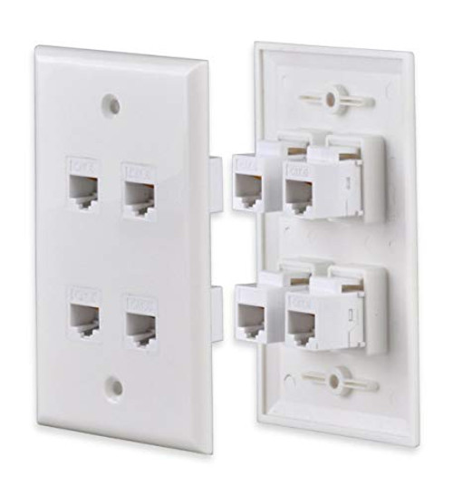 DCFun Ethernet Wall Plate, RJ45 CAT6 Network Keystone Jack Inserts Female Connector for Wallplate - 4 Ports