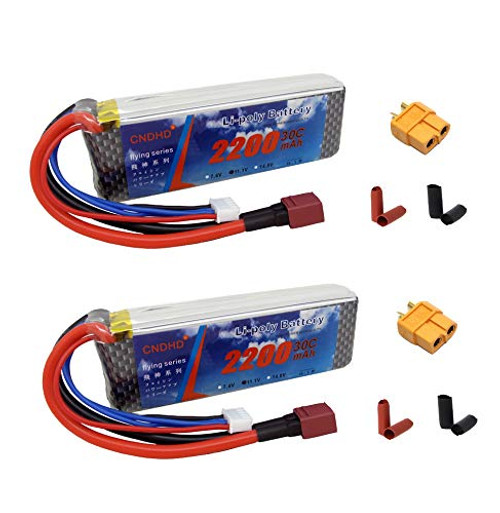 11.1V 30C 2200mAh 2PCS DHDPOWER RC Lipo Battery with T +XT60 Plug for RC Airplane Quadcopter Helicopter Drone FPV Car Boats Helicopter