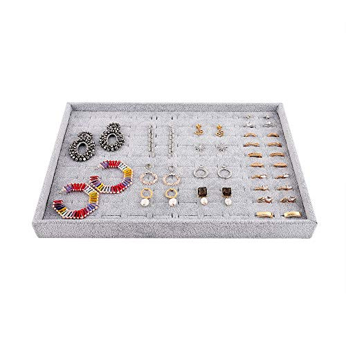 Emibele Jewelry Tray Organizer, 100 Slots Ring Organizer Studs Earrings Organizer Tray Velvet Stackable Jewelry Showcase Display Tray Storage - Grey