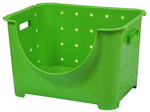 Basicwise Stackable Plastic Storage Container Stacking Bins, Green