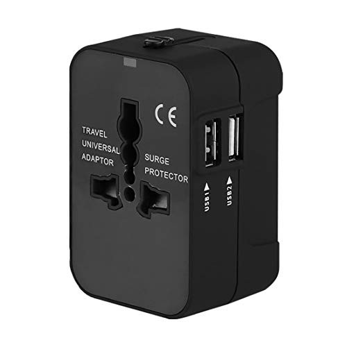 H&R Universal Travel Adapter All in One Worldwide Wall Charger AC Power Plug Adapter with Dual USB Charging Ports for USA EU UK AUS European Cell Phone Tablet Laptop (Black)
