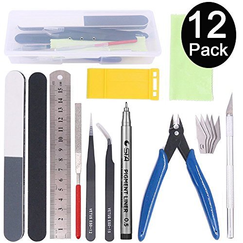 Esoca 12 Pack Gundam Tool Kit with Marker Hobby Building Tools Gundam Modeler Craft Set Gunpla Tool kit Model Hobby Tools for Basic Model Building, Repairing and Fixing