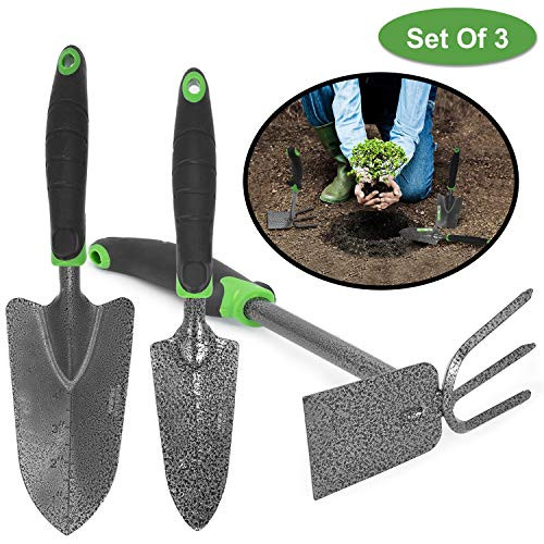 WilFiks Garden Tool Set, 3 Piece Heavy Duty Hand Tools, The Gardening Kit Includes A Hand Trowel, Transplanter and A Hoe and Cultivator Combo, Bend Proof Garden Work Tools with an Ergonomic Handle