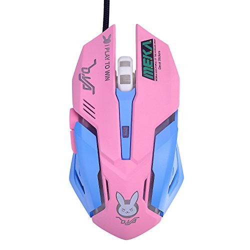 Gaming Mouse, Backlit Optical Game Mice Ergonomic USB Wired with 2400 DPI and 6 Buttons 4 Shooting for Pro Game PC Computer Laptop Desktop Mac (D.VA) (Pink)