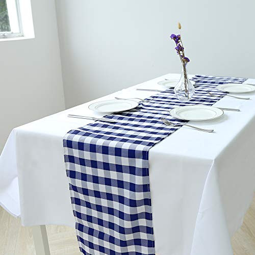 Zdada 14x108-inch Party Picnic Polyester Check Table Runner-Navy Blue and White