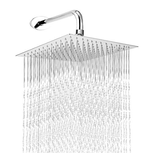 HarJue 12 Inch Rain Shower Head With 15 Inch Extension Arm, Stainless Steel Large Rainfall Showerhead, Luxury Square Shower Head-Waterfall Full Body Coverage-Easy to Install (Chrome)