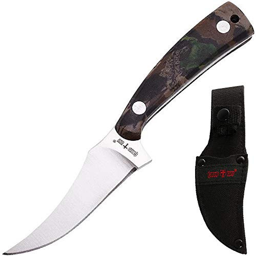 Grand Way Small Fixed Blade Hunting Knife - Fixed Blade Knife - Small Trailing Point Long Knives with Sheath - 420 Stainless Steel Classic Sharp Fix Blades Hunting Knife with Plastic Handle FBTY 01