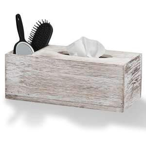 Barnyard Designs Rustic Distressed Wooden Rectangular Tissue Box Cover with Storage Compartment - Decorative Bathroom Facial Tissue Box Holder Farmhouse Decor, 12.5 x 6 x 4.5