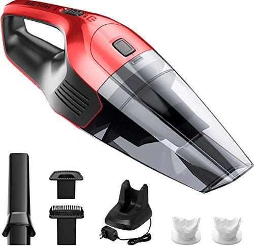 Holife Handheld Vacuum Cordless Cleaner Rechargeable, 14.8V Portable Powerful Cyclonic Suction Lightweight Wet Dry Lithium Hand Vac with Quick Charge for Home Pet Hair Car Cleaning, Red