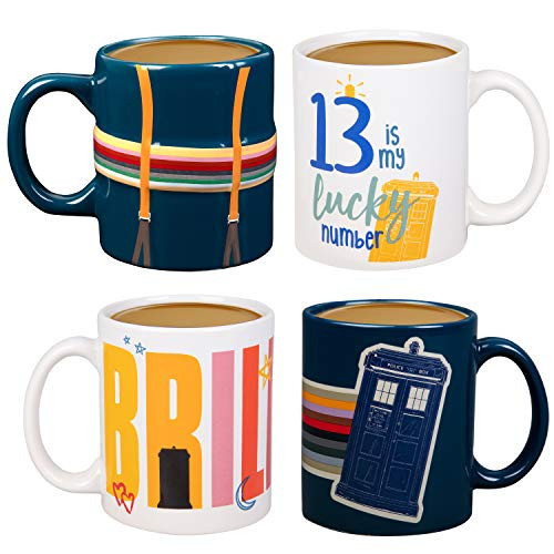 Doctor Who Coffee Mug Set of 4 - New 13th Doctor Designs - Ceramic - 11oz each