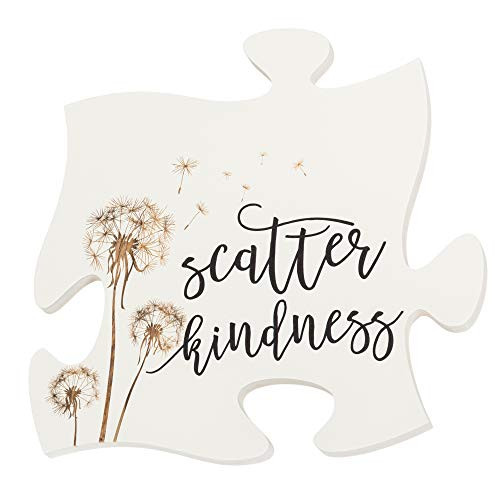 P. Graham Dunn Scatter Kindness Dandelion White 12 x 12 Wood Puzzle Piece Wall Sign Plaque