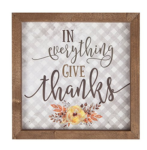 P. Graham Dunn in Everything Give Thanks Floral Gingham 11 x 11 Wood Farmhouse Frame Wall Plaque