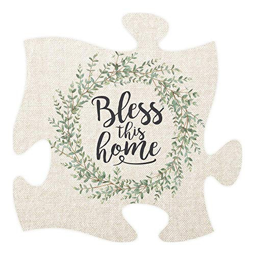 P. Graham Dunn Bless This Home Leaf Wreath 12 x 12 Wood Decorative Puzzle Piece Plaque