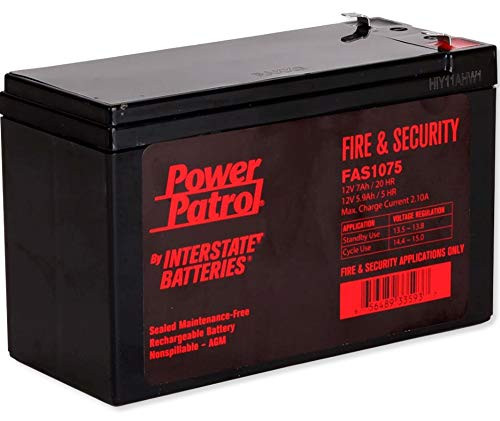 Interstate Batteries 12V 7AH Fire and Security battery, Sealed Lead Acid (SLA) Battery (AGM).187 Faston terminals, (FAS1075)