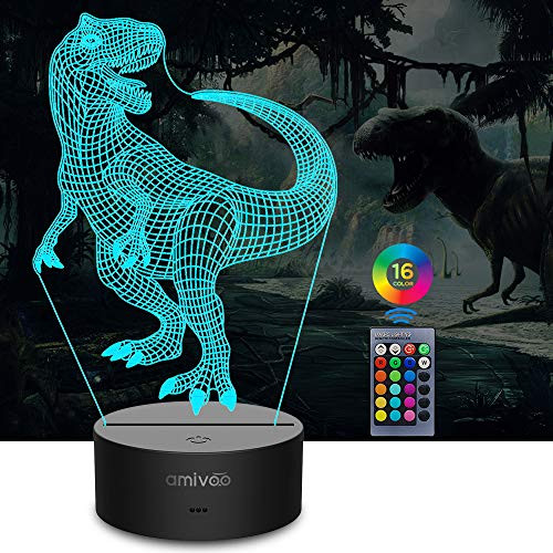 amivoo Dinosaur 3D Night Light for Kids 16 Colors Changing 3D Optical Illusion Lamp with Smart Touch & Remote Control, Best Gift for Girls Boys Kids (T-rex) amivoo Dinosaur 3D Night Light for Kids 16 Colors Changing 3D Optical Illusion Lamp with Smart Touch & Remote Control, Best Gift for Girls Boys Kids (T-rex)