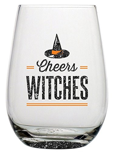 Creative Brands Slant Collections Stemless Halloween Wine Glass, 20-Ounce, Cheers Witches