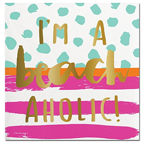 Slant 10-04540-044 20ct I'm A Beachaholic Foil Cocktail Beverage Napkins, Clear