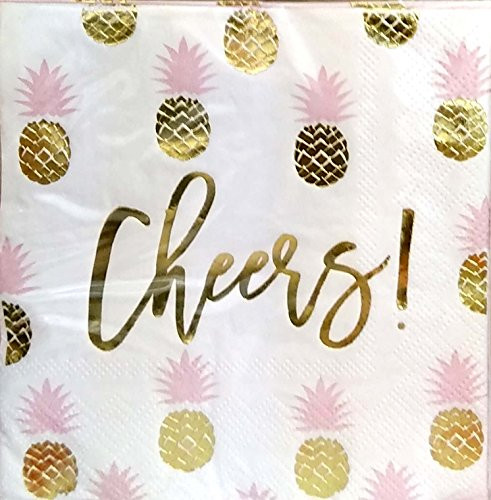 Slant 10-04540-053 Collections 20ct Foil Beverage Napkins-Cheers Pineapples, Clear