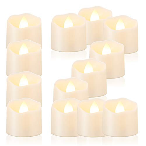 Set of 12 LED Tea Lights Candles, Battery Operated Flameless Flickering Tealights Candles with Timer for Outdoor Pumpkin Light Christmas Decorations