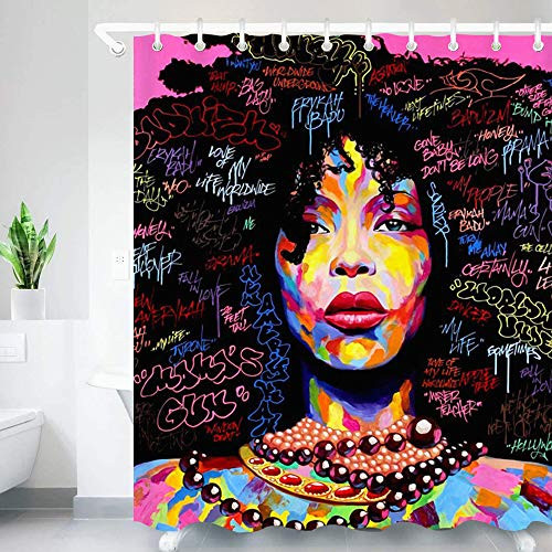 Diamerd African American Shower Curtains for Bathroom - Waterproof Fabric No Fading Black Girl Polyester Stall Shower Curtain 72 × 72 Inch with 12 Hooks