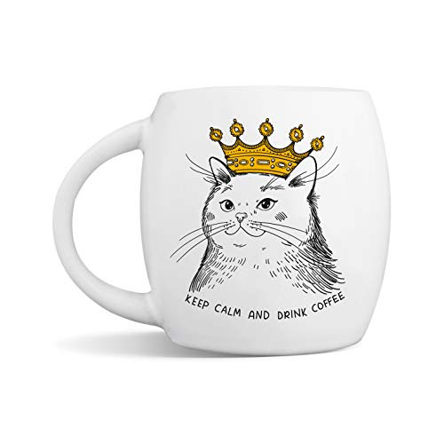 Cute Royal Kitty Cat Coffee Mug Gift for Cat Lovers - Keep Calm and Drink Coffee - 15 oz Premium Ceramic Mug with Gift Box - Microwave & Dishwasher-Safe