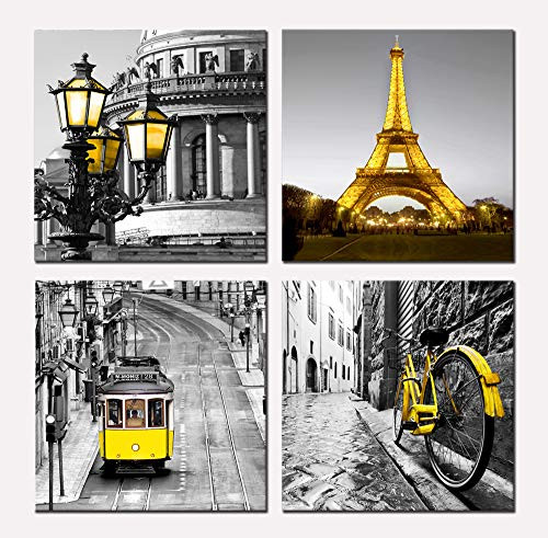 Eiffel Tower Canvas Wall Art - Paris Decor for Bedroom - Gray and Yellow Picture Painting on Canvas - Framed Artwork for Living Room Bedroom Office Home Decor Eiffel Tower Canvas Wall Art - Paris Decor for Bedroom - Gray and Yellow Picture Painting on Canvas - Framed Artwork for Living Room Bedroom Office Home Decor