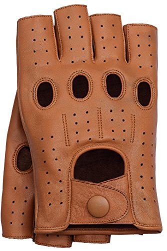 Riparo Women's Fingerless Half Finger Driving Motorcycle Unlined Leather Gloves (8, Cognac)