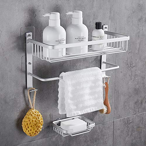 GERUIKE Shower Corner Shelf Bathroom Caddy Self Adhesive Organizer Aluminum Wall Mounted, Silver