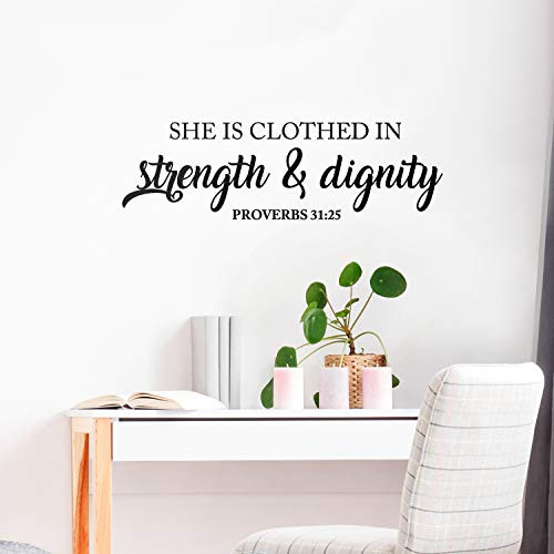 Vinyl Wall Art Decal - She is Clothed in Strength and Dignity - Proverbs 31:25-10" x 33" - Religious Bible Verse Quote Sticker for Bedroom Living Room Kids Room Office Church Decor Vinyl Wall Art Decal - She is Clothed in Strength and Dignity - Proverbs 31:25-10" x 33" - Religious Bible Verse Quote Sticker for Bedroom Living Room Kids Room Office Church Decor
