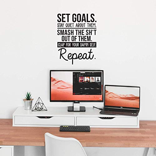 Vinyl Wall Art Decal - Set Goals Stay Quiet About Them - 22" x 17" - Trendy Motivational Entrepreneurship Quote for Home Bedroom Living Room Office Workplace Decoration Sticker