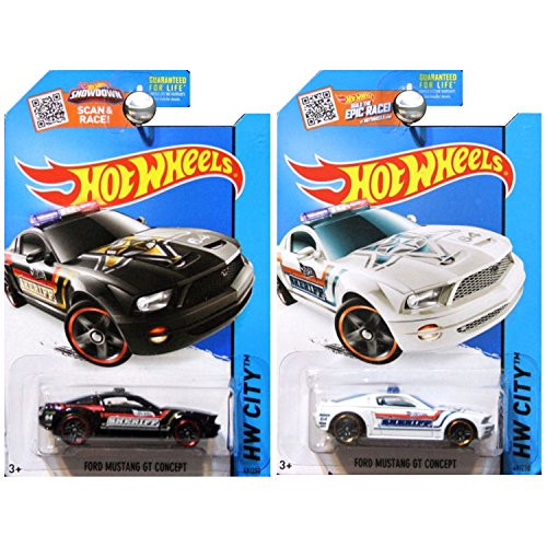 Hot Wheels 2015 HW City Sheriff Police Ford Mustang GT Concept in White and Black SET OF 2