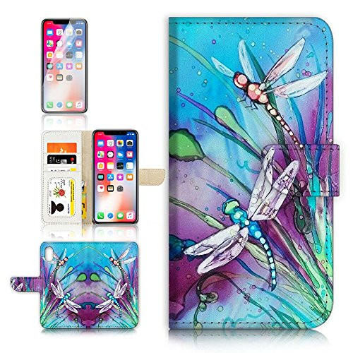 (for iPhone Xs MAX) Flip Wallet Case Cover & Screen Protector Bundle - A21094 Art Dragonfly