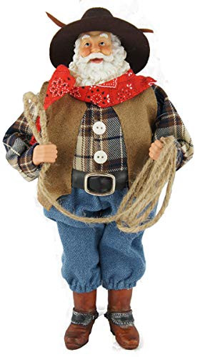 Santa's Workshop Lassoing Cowboy Santa Figurine, 12" Tall, Brown/Blue