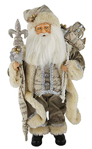 Santa's Workshop Parisian Claus Figurine, 15" Tall, Silver/Taupe