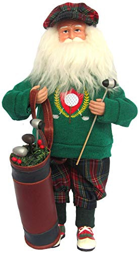 Santa's Workshop On The Links Claus Figurine, 15" Tall, Green/Red