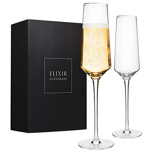 Classy Champagne Flutes - Hand Blown Crystal Champagne Glasses - Set of 2 Elegant Flutes, 100% Lead Free Premium Crystal Gift for Wedding, Anniversary, Christmas 8oz, Clear Classy Champagne Flutes - Hand Blown Crystal Champagne Glasses - Set of 2 Elegant Flutes, 100% Lead Free Premium Crystal Gift for Wedding, Anniversary, Christmas 8oz, Clear