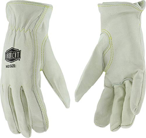 West Chester IRONCAT 9420 Premium Grain Cowhide Leather Driver Work Gloves: Grey, Medium, 1 Pair