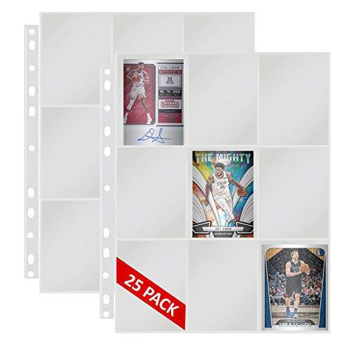 9-Pocket Trading Card Binder Sleeves for 3 Ring Binders | Yugioh, Baseball, Pokemon, Sports Card Protector Sheets | Plastic Top Loader Pages | 25 Pack
