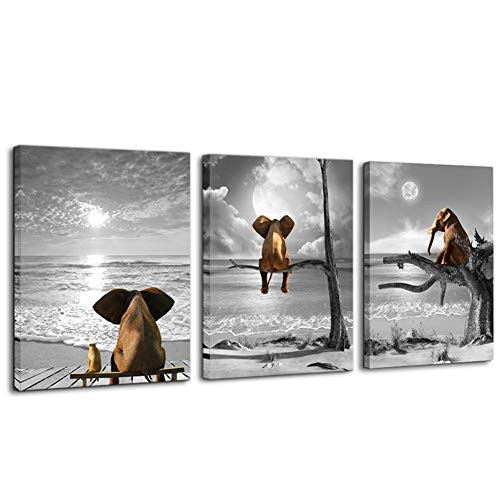 Bedroom Decor Animal Canvas Wall Art Framed Wall Decor for Bathroom Print Picture Elephant Artwork and Modern Home Decorations Ready to Hang for Home Kid Room Wall Decoration Size 12x16 Each Panel