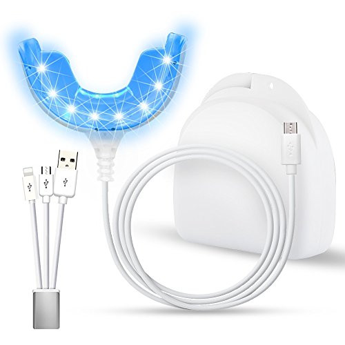 Herwiss Teeth Whitening Accelerator Light, Powerful Blue LED Teeth Whitener with 3 Adapters for iPhone, Android & USB, Whiten Teeth Faster, Work with Teeth Whitening Strips, Gels (Not Included)