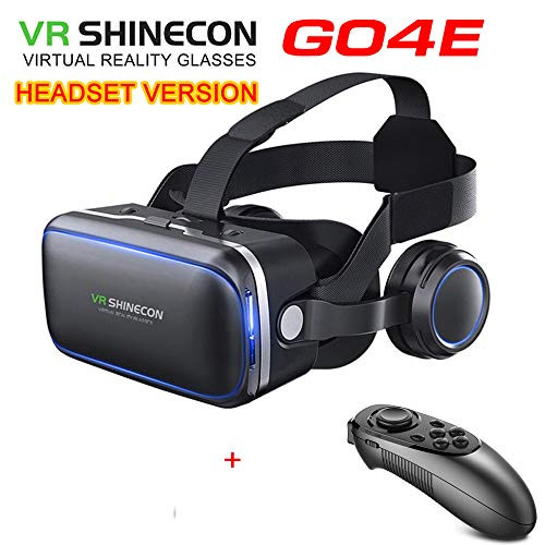 VR SHINECON-Virtual Reality VR Headset 3D Glasses Headset Helmets VR Goggles for TV, Movies & Video Games Compatible iOS, Android &Support 4.7-6.53 inch (with Controller SC-052)