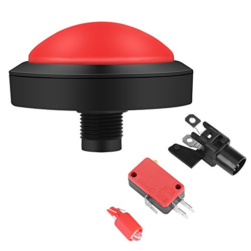 Walfront Arcade Buttons LED,100mm Massive Arcade Button with LED Convexity Console Replacement+Microswitch+Button Holder,DC 12V(Red Button)