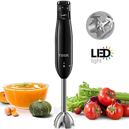 Immersion Hand Blender Powerful Smart Stick Hand Blender Multi-Speed Adjustable with LED Indicator, 4 Titanium Plated Stainless Steel Blades, Ergonomic Handle, Easy Use & Clean, BPA-Free/Black