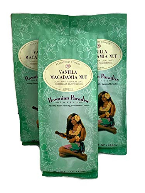 Hawaiian Paradise Coffee Ground Vanilla Macadamia Nut ( 3 x 7oz Bundle) 100% Arabica Coffee - Premium Rich Flavored Bold Signature Brewed coffee from the Finest Beans Hawaiian Paradise Coffee Ground Vanilla Macadamia Nut ( 3 x 7oz Bundle) 100% Arabica Coffee - Premium Rich Flavored Bold Signature Brewed coffee from the Finest Beans