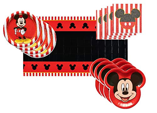 Mickey Mouse Party Supplies Tableware Bundle Pack for 16 Clubhouse Guests - Includes 16 Dinner Plates, 16 Dessert Plates, 16 Dinner Napkins, and 1 Tablecover