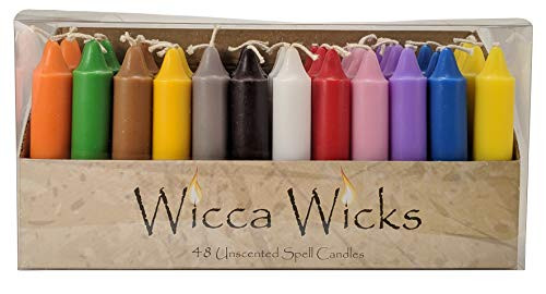 Wicca Wicks - Box of 48 Colored Taper Candles | 4 inches Tall & 3/4 inch Diameter | Witchcraft Supplies for Your Personal Wiccan Altar, Spells, Charms & Rituals | Align Chakra | Chime, Candlesticks